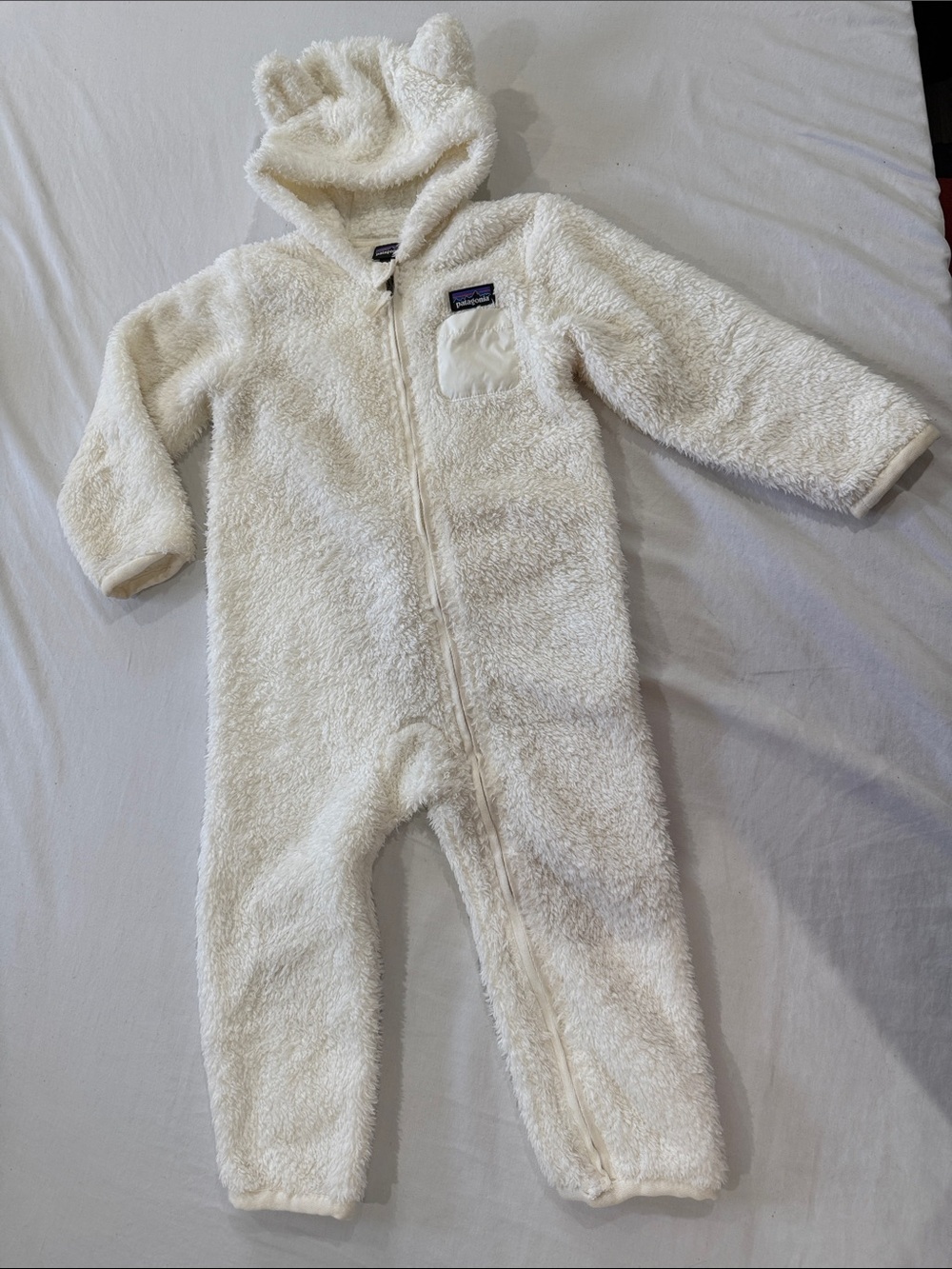 Patagonia Cream Plush Hooded One-Piece kids Romper